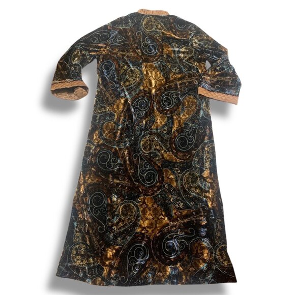 VTG Diamond Tea Loungewear Caftan Dress Velvet Quilted Blk Gold L Retro Atomic - Picture 8 of 11